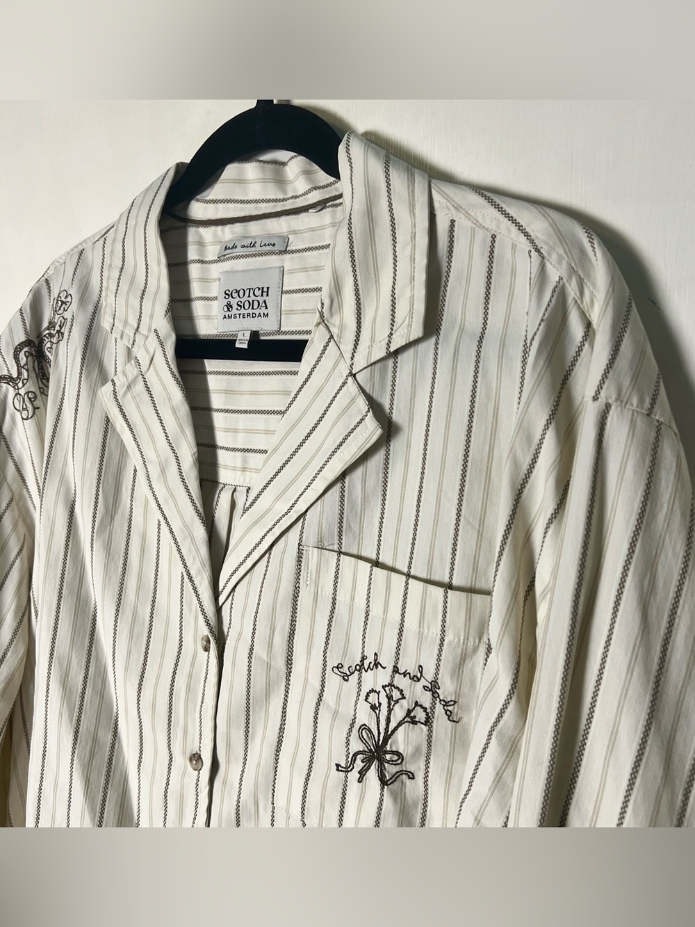 Scotch & Soda Women’s Striped Hand Embroidered Desert Motif Blouse Cropped Sz L - Picture 6 of 12